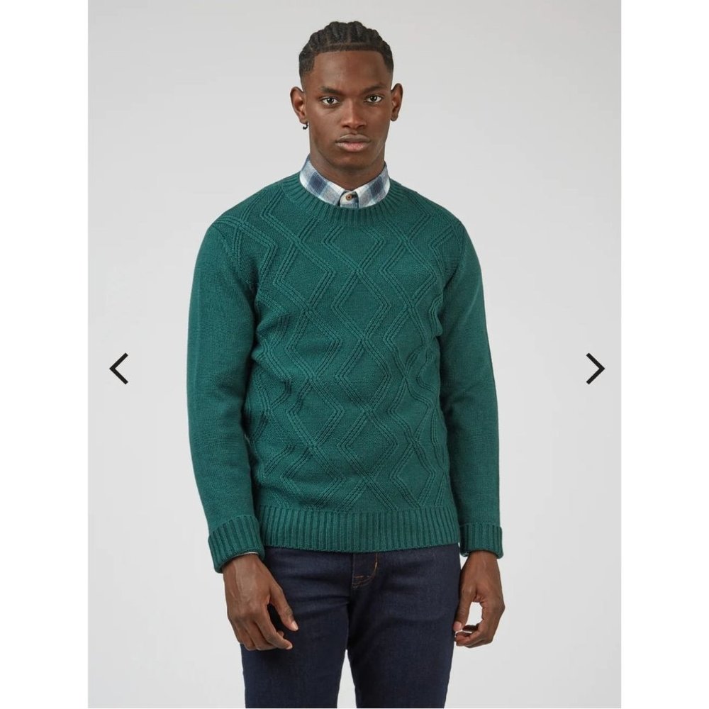 Nwt- Ben Sherman CHUNKY CABLE-KNIT CREWNECK SWEATER - OCEAN GREEN, size XXL‎